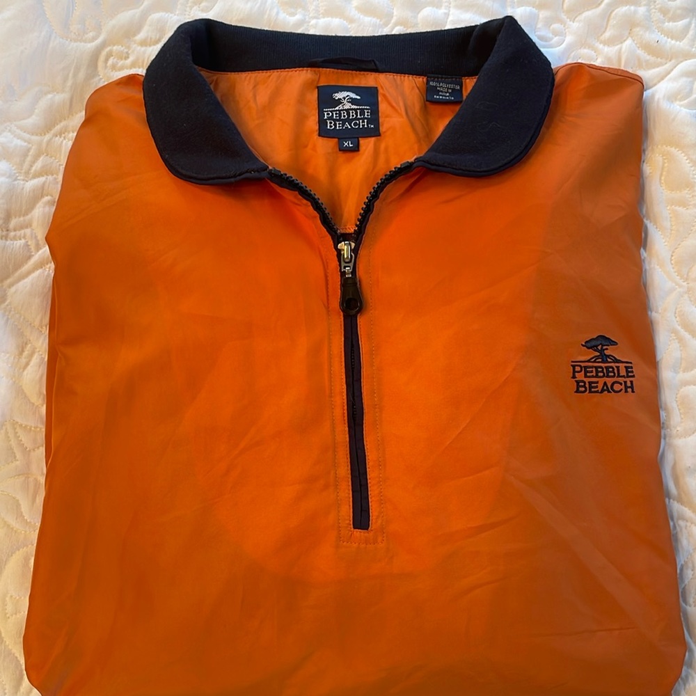 Pebble Beach Men’s Golf 1/4 Zip Pullover Jacket. Orange/Rust and Blue. Size XL